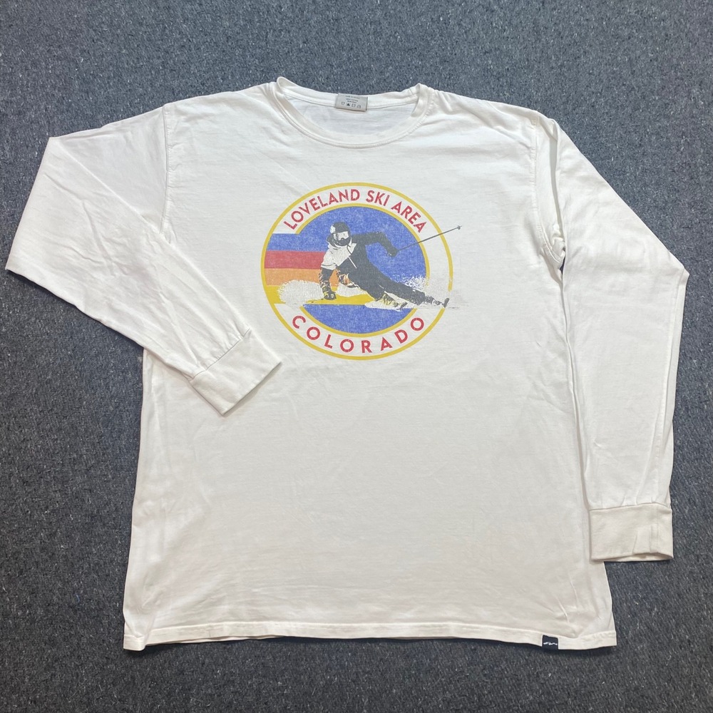 Techstyles Loveland Ski Area Colorado Sz L Mens White Skater Retro TShirt